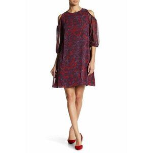 Gabby Skye Womens Red Merlot Cold Shoulder Shift Dress Size 14 NG3